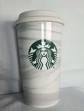 Starbucks Grey Marble Ceramic Travel Mug / Tumbler with Lid 12oz